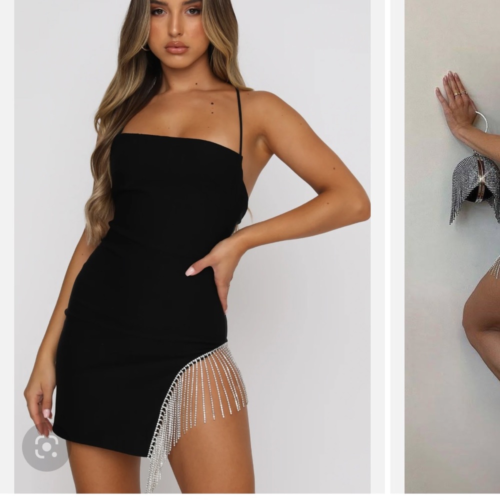 White fox black sequin mini dress